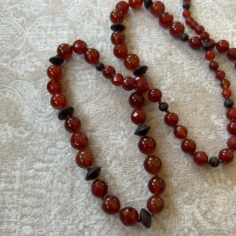 Coldwater Creek Carnelian Quartz Beaded Long Opera Necklace Boho Reddish Orange - Picture 10 of 13